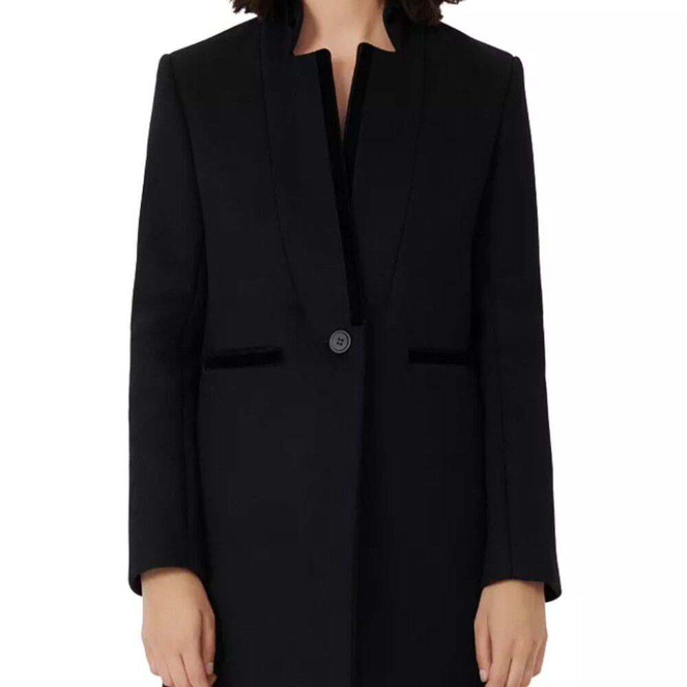 Maje Galar Wool-Blend Velvet-Trim Coat